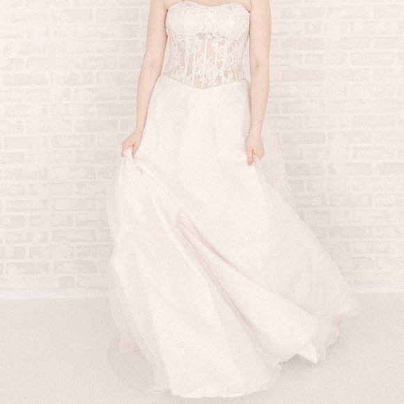 Pale Blush Pink Dress Prom Corset Ivory Flowers 6 - Picture 5 of 13